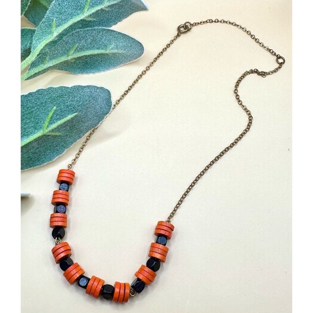 Orange & Black wooden beaded necklace